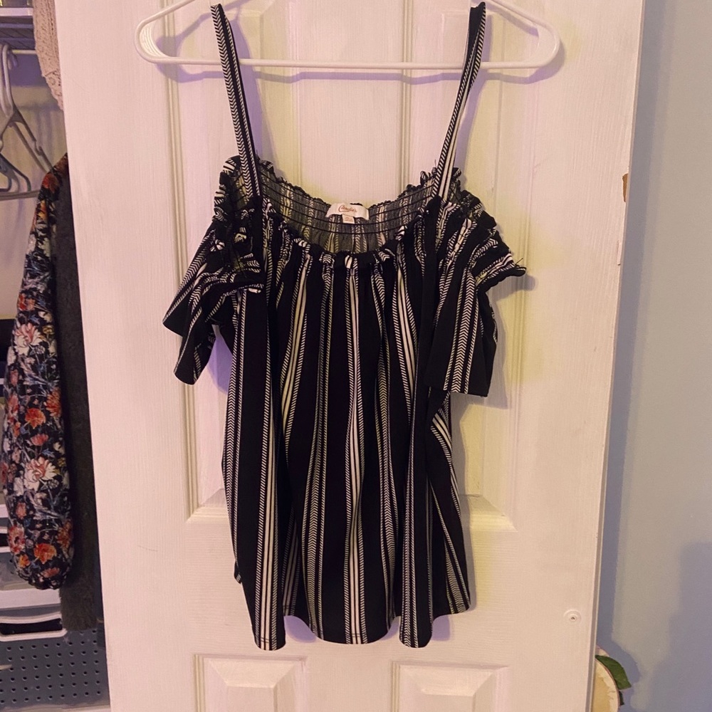 Black and White Striped, Cold-Shoulder Blouse